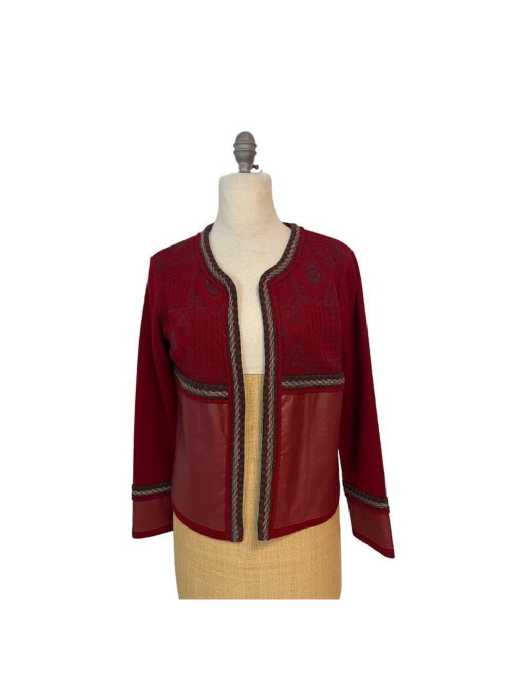 Karffany por Jacqueline Munoz Chaqeta Red leather Ecuador Sweater M L NWT